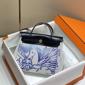 Replica Hermes Herbag 31cm Blue Horse - best quality luxury bag dupe