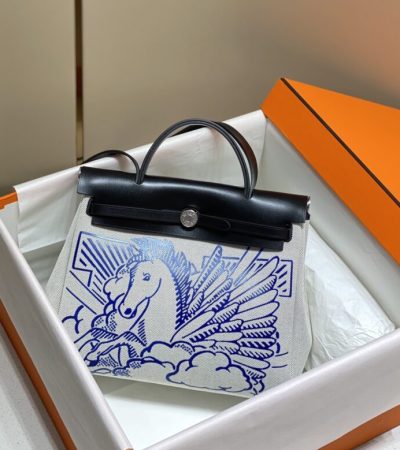 Replica Hermes Herbag 31cm Blue Horse - best quality luxury bag dupe