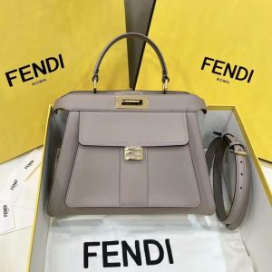 Replica Fendi Peekaboo With Patch Pocket Beige - 1:1 designer replica handbag