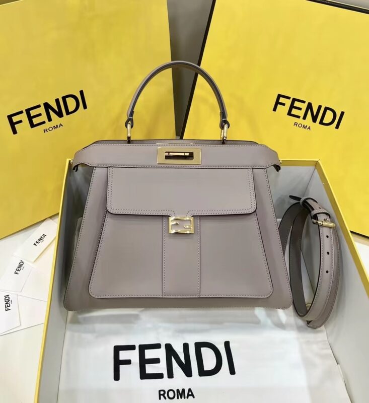 Replica Fendi Peekaboo With Patch Pocket Beige - 1:1 designer replica handbag