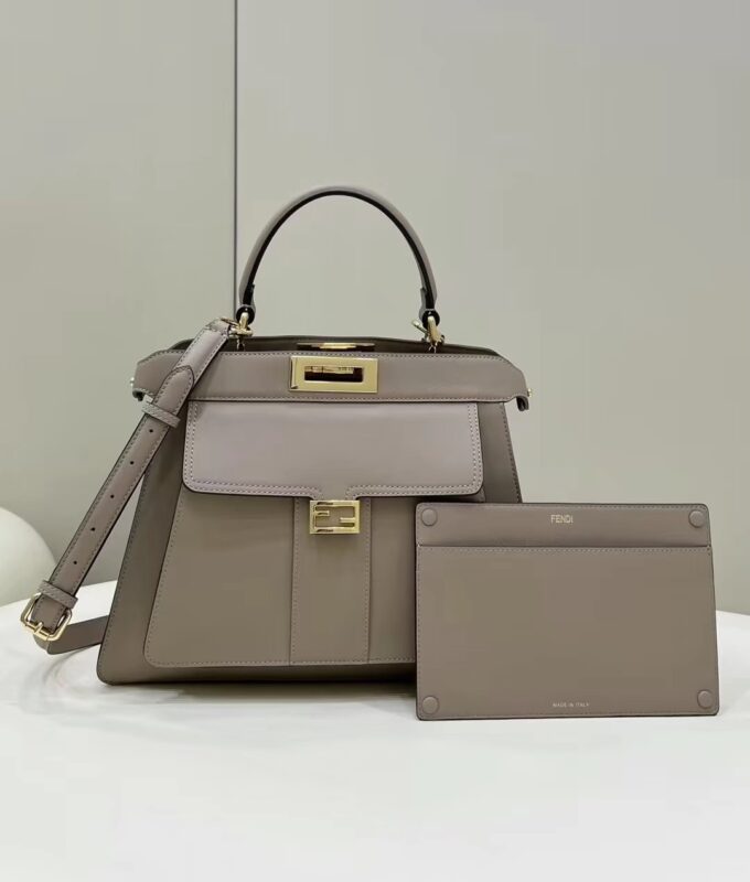 Replica Fendi Peekaboo With Patch Pocket Beige - top-tier luxury replica shoulder bag