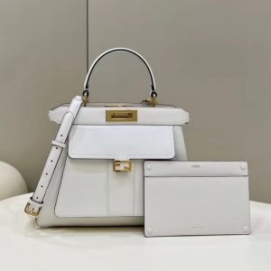 Replica Fendi Peekaboo With Patch Pocket White - realistic designer-inspired fake bag