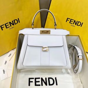 Replica Fendi Peekaboo With Patch Pocket White - top-rated replica designer bag