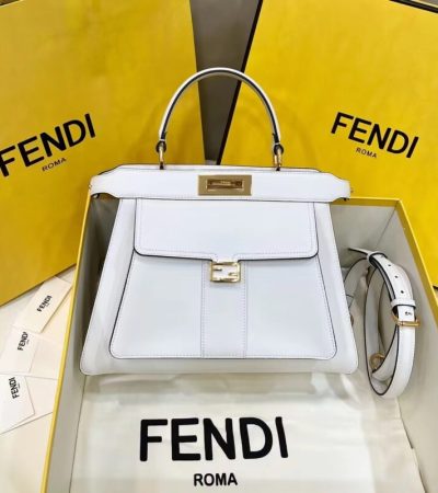 Replica Fendi Peekaboo With Patch Pocket White - top-rated replica designer bag