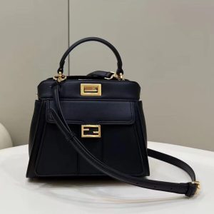 Replica Fendi Peekaboo With Patch Pocket Black - high-end fake designer purse