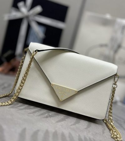 Replica Prada Saffiano White Small Envelope - top-rated replica designer bag