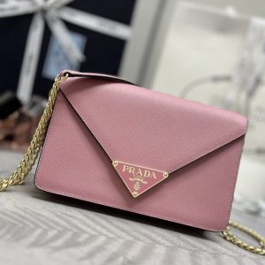 Replica Prada Saffiano Pink Small Envelope - premium 1:1 fake handbag model
