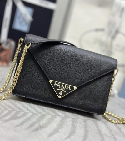 Replica Prada Saffiano Black Small Envelope - authentic-look luxury purse replica