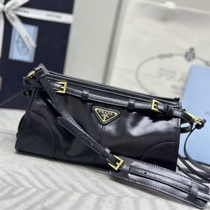 Replica Prada Leather Handbag Black - top-tier luxury replica shoulder bag