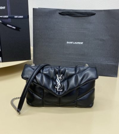 Replica YSL Loulou Black Puffer Silver - high-end fake designer purse