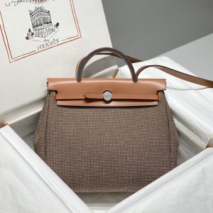 Replica Hermes Herbag 31cm Brown Plaid - top-tier luxury replica shoulder bag
