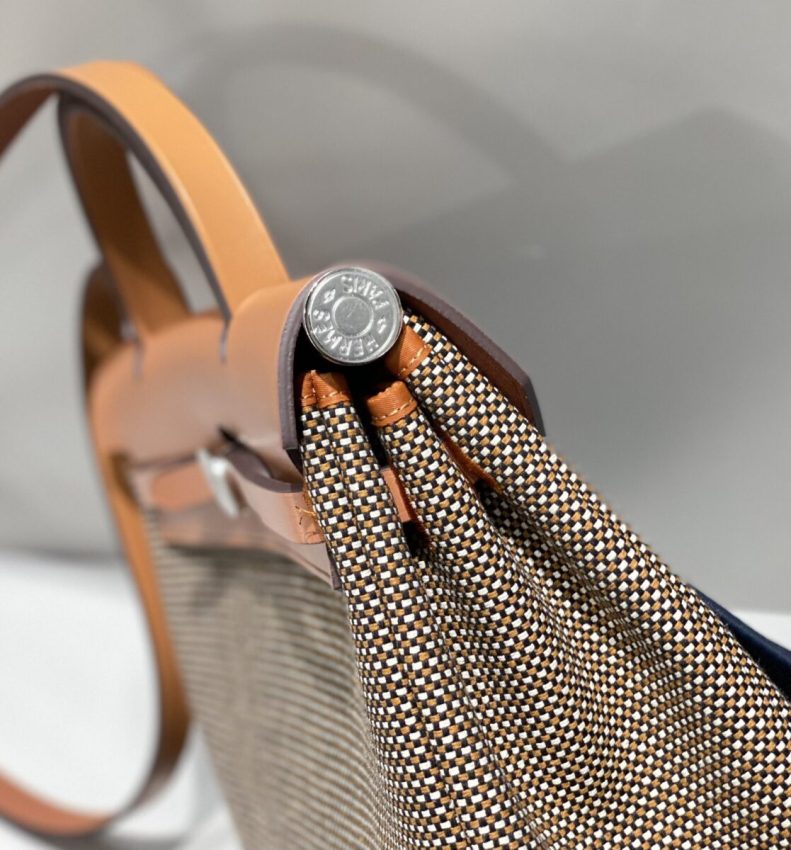 Replica Hermes Herbag 31cm Brown Plaid - top-tier luxury replica shoulder bag