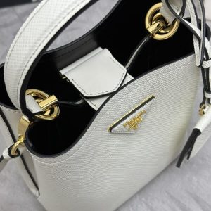 Replica Prada Saffiano Black Bucket White - best quality luxury bag dupe
