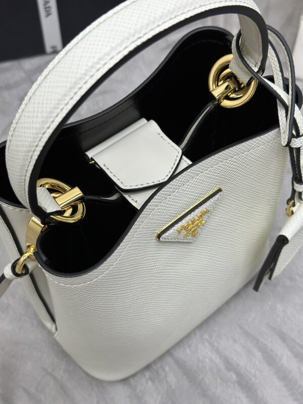 Replica Prada Saffiano Black Bucket White - best quality luxury bag dupe