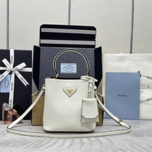 Replica Prada Saffiano Black Bucket White - near-authentic luxury replica handbag