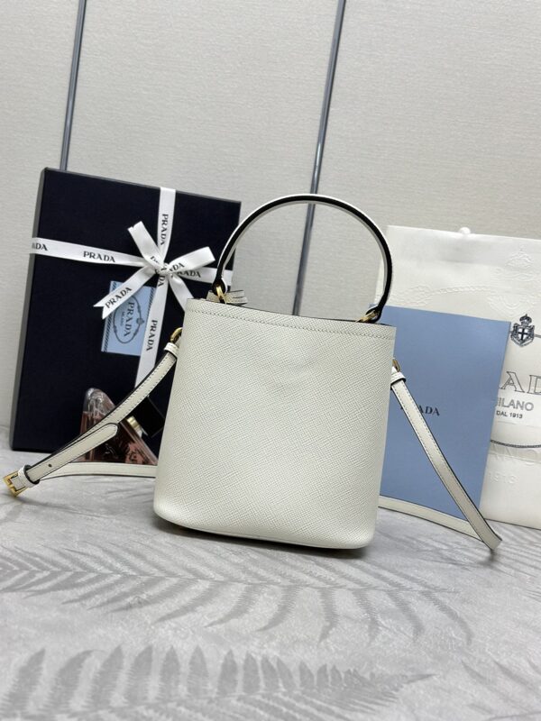 Replica Prada Saffiano Black Bucket White - high-quality designer bag clone