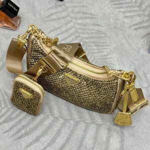 Replica Prada Re-Edition 2005 Diamond Gold - 1:1 designer replica handbag