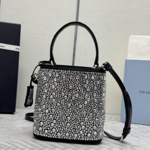 Replica Prada White Crystal Bucket Bag - top-tier luxury replica shoulder bag