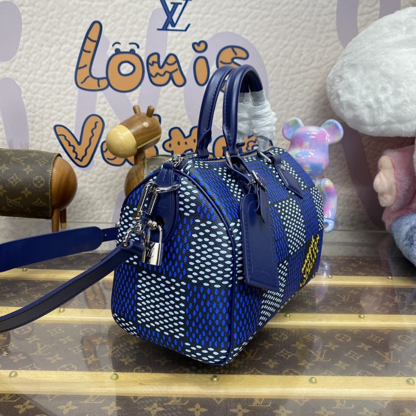 Replica Louis Vuitton Speedy Bandouliere 25 Blue Grid - authentic-look luxury purse replica