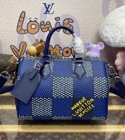Replica Louis Vuitton Speedy Bandouliere 25 Blue Grid - elite superclone designer purse