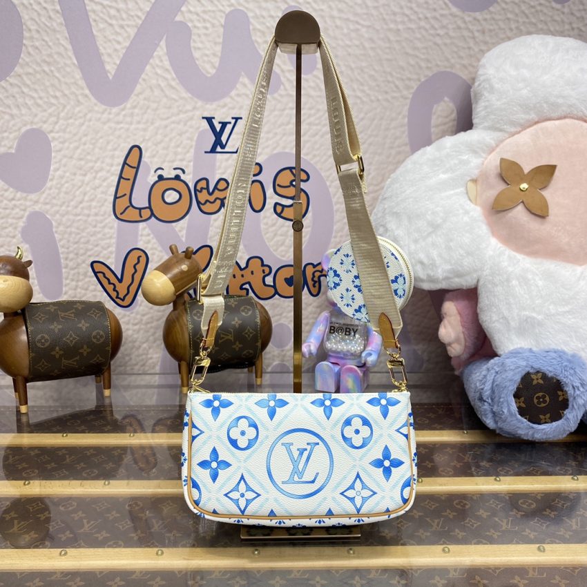 Replica Louis Vuitton Multi Pochette Accessoires White Blue - ultra-realistic fake designer tote