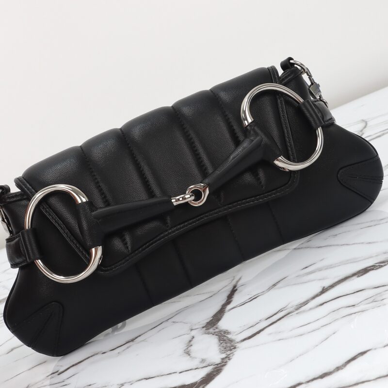 Replica Gucci Horsebit Chain Shoulder Bag Black - authentic-look luxury purse replica