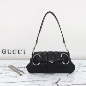 Replica Gucci Horsebit Chain Shoulder Bag Black - top-tier luxury replica shoulder bag