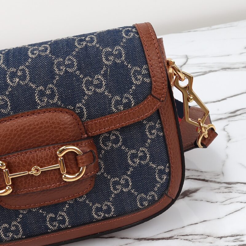 Replica Gucci Horsebit 1955 Double G Mini Denim - premium 1:1 fake handbag model