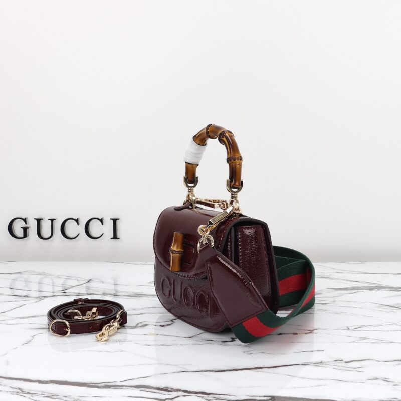 Replica Gucci Bamboo 1947 Patent Bordeaux - top-tier luxury replica shoulder bag