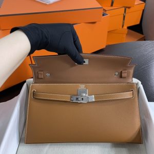 Replica Hermes Kelly Elan Brown Silver - high-end fake designer purse