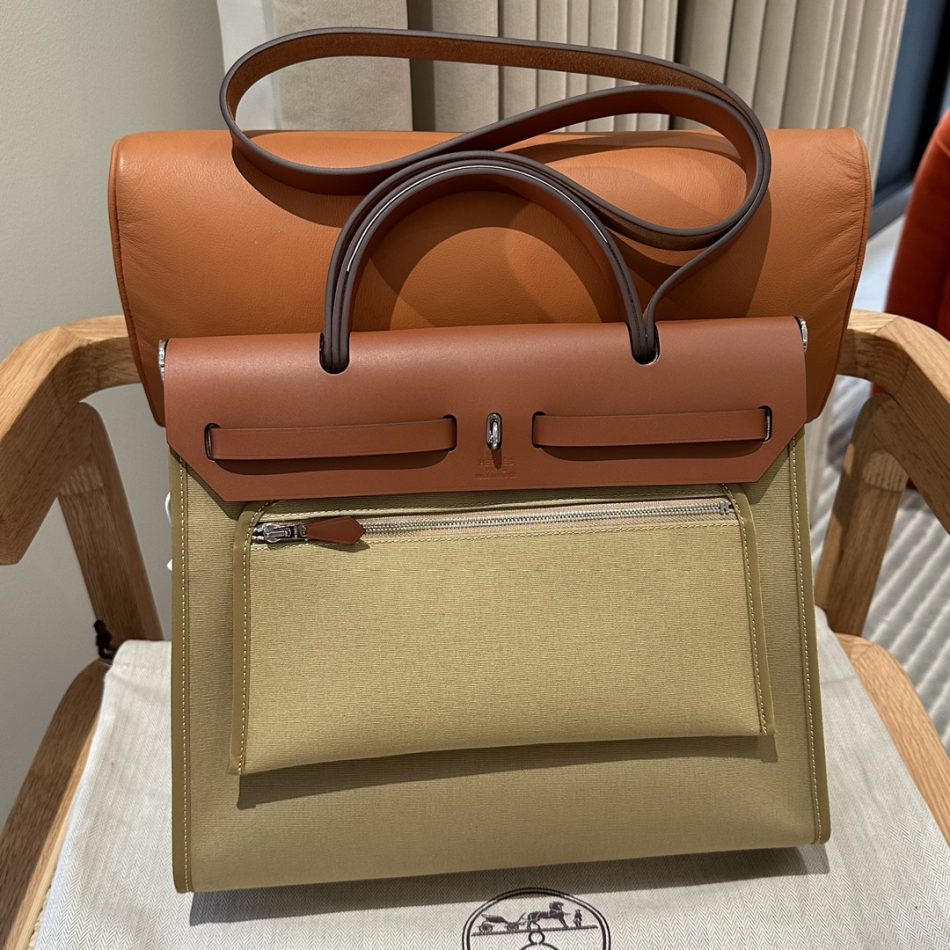 Replica Hermes Herbag 31cm Brown Canvas - premium 1:1 fake handbag model