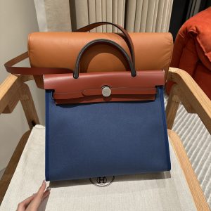 Replica Hermes Herbag 31cm Blue Canvas - authentic-look luxury purse replica
