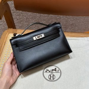 Replica Hermes Kelly Pochette Swift Black - ultra-realistic fake designer tote