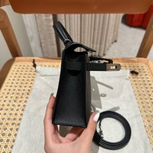 Replica Hermes Kelly Black Epsom Silver - 1:1 designer replica handbag