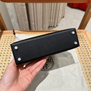 Replica Hermes Kelly Black Epsom Silver - best quality luxury bag dupe