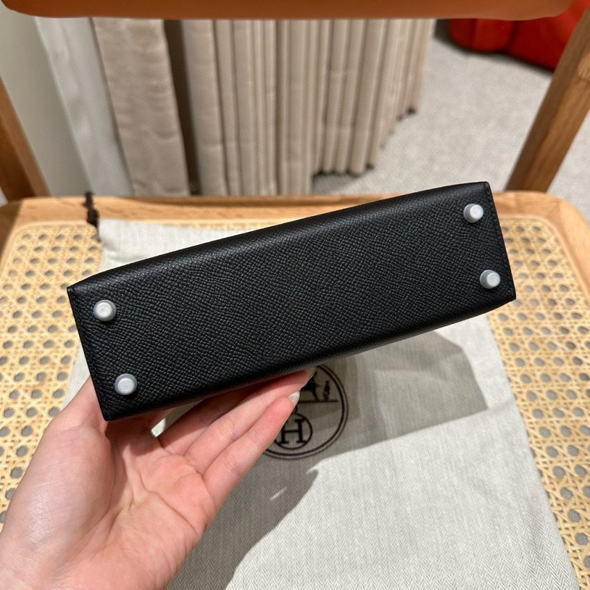 Replica Hermes Kelly Black Epsom Silver - best quality luxury bag dupe