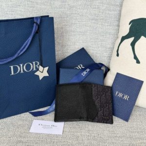 Replica Dior Bi Fold Card Holder Oblique Black - premium-grade designer purse dupe