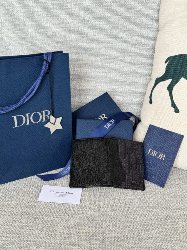 Replica Dior Bi Fold Card Holder Oblique Black - premium-grade designer purse dupe