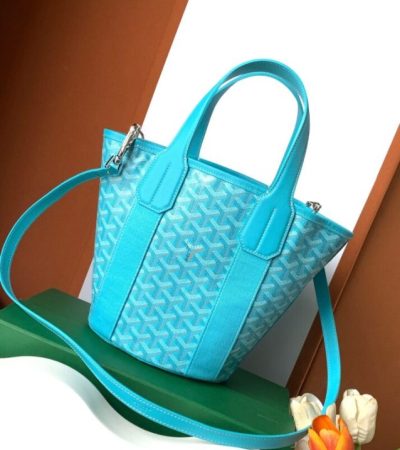 Goyard Belharra Tote Imitation — Turquoise Blue Goyardine Tote