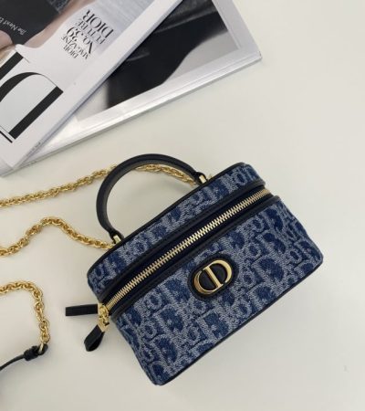 Replica Dior 30 Montaigne Vanity Denim Blue - realistic designer-inspired fake bag