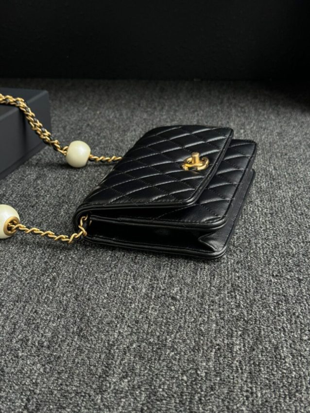 Replica CHANEL 24s Double Pearl Woc Black - authentic-look luxury purse replica